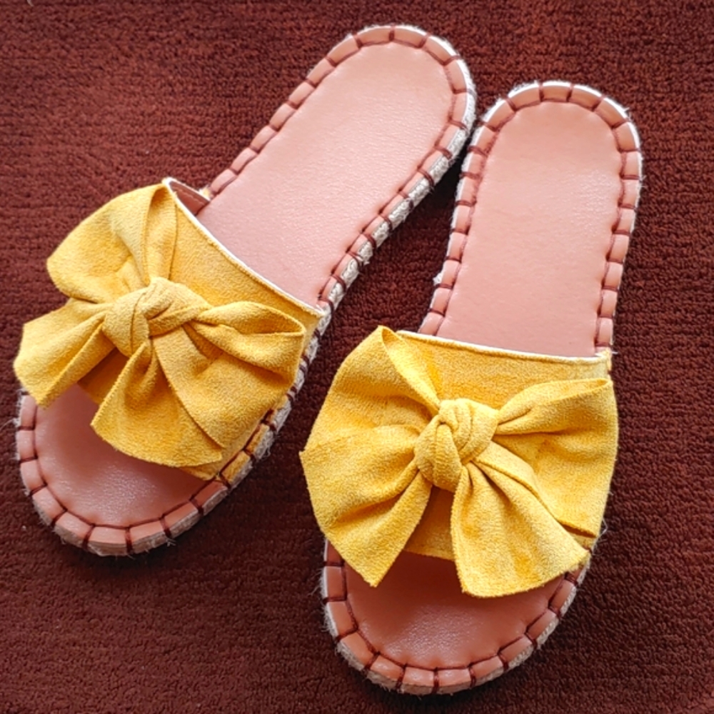 Yellow bow Espadrilles flat Sandals size40